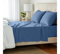 Amazon Basics 4 Piece Bed Sheets Set 100% Cotton Jersey Includes Super Soft Flat and Fitted Sheets Pillowcase Queen Chambray Solid