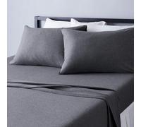 Amazon Basics 4 Piece Bed Sheets Set 100% Cotton Jersey Includes Super Soft Flat and Fitted Sheets Pillowcase King Dark Gray Solid