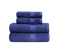 Amazon Basics 4-Piece Fade Resistant Towel Set for Bathroom, 100% Cotton Soft and Absorbent, 2 Bath + 2 Hand Towels, Royal Blue