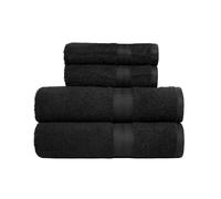 Amazon Basics 4 Piece Fade resistant towel set for bathroom, 100% Cotton soft and absorbent, 2 Bath + 2 Hand Towels, Black