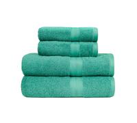 Amazon Basics 4 Piece Fade resistant towel set for bathroom, 100% Cotton soft and absorbent, 2 Bath + 2 Hand Towels, Teal