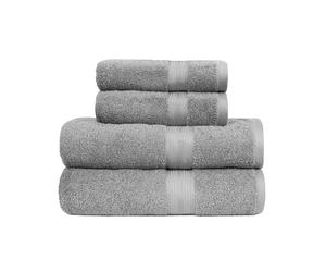 Amazon Basics 4-Piece Fade Resistant Towel Set for Bathroom, 100% Cotton Soft and Absorbent, 2 Bath + 2 Hand Towels, Grey