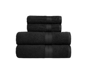Amazon Basics 4-Piece Fade Resistant Towel Set for Bathroom, 100% Cotton Soft and Absorbent, 2 Bath + 2 Hand Towels, Black