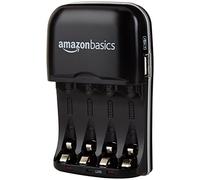 Amazon Basics 4 Slot Ni-MH AA & AAA Battery Charger With Indicator LEDs, With USB Port, Black