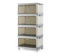 Amazon Basics 4-Tier Stackable Storage Bins with Wheels, 21.7L per Tier, Collapsible Containers with Lids, 82.6 x 39.1 x 27.2 cm, Grey/Beige
