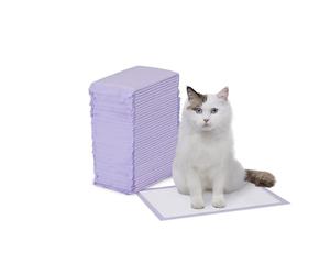 Amazon Basics 40-Pack Disposable Cat Litter Tray Liners with Quick-dry Surface, Lemon Scent, Purple and White