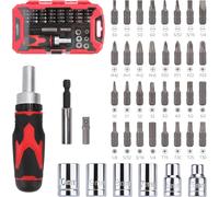 Amazon Basics 41 count (Pack of 1) Magnetic Ratchet Screwdriver Set, Black, Red
