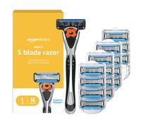 Amazon Basics 5-Blade MotionSphere Men's Razor with Dual Lubrication and Precision Trimmer 17 Piece Set 1 Handle & 16 Cartridges Black