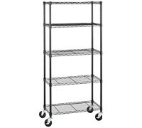 Amazon Basics 5-Shelf Medium Storage Unit on 4-inch Casters with Height Adjustable Shelves and Levelling Feet - 680kg Max Weight, Black, 76.2 cm D x 35.6 cm W x 164.5 cm H