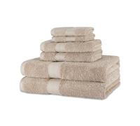 Amazon Basics 6 Piece Fade resistant towel set for bathroom, 100% Organic Cotton soft and absorbent, 2 Bath + 2 Hand + 2 Face Cloths, Taupe