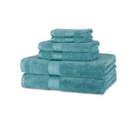 Amazon Basics 6-Piece Organic Cotton Bath Towel Set, Soft and Absorbent Bathroom Towels, Fade Resistant, 2 Bath + 2 Hand + 2 Flannel Face Cloths, Teal