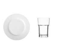 Amazon Basics 6-Piece White Dinner Plate Set, 10.5 inches & Olympia Pack of 12 Toughened Orleans Hi Ball Glasses 285ml