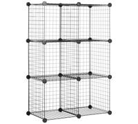 Amazon Basics 6 Storage Shelves with 6 Cube Wire Grid, Stackable Cubes, Black, 14" D x 14" W x 14" H