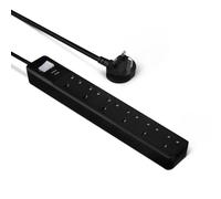 Amazon Basics 6-Way Power Strip with Surge Protection, Socket Strip Extension, Safety Flaps, 0.61m Cable, 6 Sockets, 600J, Black
