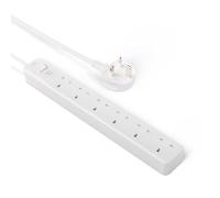 Amazon Basics 6-Way Power Strip with Surge Protection, Socket Strip Extension, Safety Flaps, 0.61m Cable, 600J, White