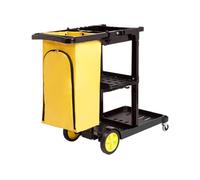 Amazon Basics 611-BLK Cleaning Cart with Zipper Bags and 2 Shelves, Black / Yellow
