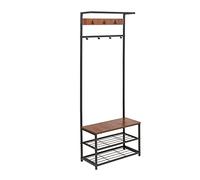 Amazon Basics 7-Hook Coat Rack with Shoe Bench and 3-Tier Storage, Black, 70.1 x 32 x 180.3 cm