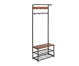 Amazon Basics 7-Hook Coat Rack with Shoe Bench and 3-Tier Storage, Black, 70.1 x 32 x 180.3 cm