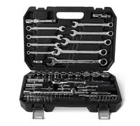 Amazon Basics 82-Piece Socket Set with Ratchets, Wrenches, Extenders and Bits, Includes Storage Case, for DIY, House Projects and Auto Repairs