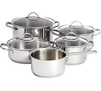 Amazon Basics 9-Piece Stainless Steel Cookware Set, Casserole and Saucepan with Lids, Induction Compatible, Oven-Safe, Dishwasher-Safe, Silver