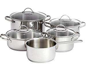 Amazon Basics 9-Piece Stainless Steel Induction Cookware Set, Pot with Lids, Saucepan and Casserole, Silver