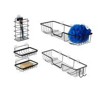 Amazon Basics Adhesive Stainless Steel Shower Caddy, Black, Set of 5
