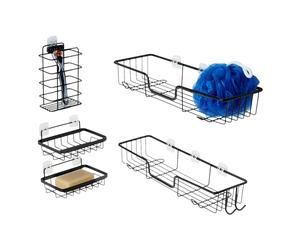 Amazon Basics Adhesive Stainless Steel Shower Caddy, Black, Set of 5