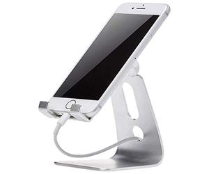 Amazon Basics Adjustable Aluminum Phone Stand for Cell Phones, iPhone and Android, 8.1 x 7.6 x 9.9 cm, Silver