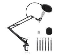Amazon Basics Adjustable Microphone Boom Arm Stand, 35.6 cm , Supports Standard Microphones, Adjustable Tension, Includes Pop Filter & Windscreen, Desk Clamp Mount, Black