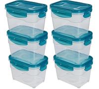 Amazon Basics Air-Locked Leak-Proof, Stackable & Airtight Fridge/Freezer Containers with Lids, BPA-Free Plastic, Microwave and Dishwasher Safe 3-Piece Food-Storage Set, 3 x 1 l, Clear (Pack of 2)