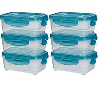 Amazon Basics Air-Locked Leak-Proof, Stackable & Airtight Fridge/Freezer Containers with Lids, BPA-Free Plastic, Microwave and Dishwasher Safe 3-Piece Food-Storage Set, 3 x 0.6 liter, Light Blue
