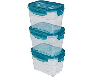 Amazon Basics Air-Locked Leak-Proof, Stackable & Airtight Fridge/Freezer Containers with Lids, BPA-Free Plastic, Microwave and Dishwasher Safe 3-Piece Food-Storage Set, 3 x 1 l, Clear