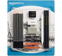 Amazon Basics Artists Charcoal 17 piece Drawing set, Sketching kit (6 graphite and 3 charcoal pencils, 2 charcoal, 2 conté and 1 smudge stick, 2 erasers, 1 sharpener), kids and adults