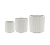Amazon Basics Assorted Sizes Fluted Ceramic Round Indoor Outdoor Planters with Drainage Set of 3 Modern Design 6Inch 8Inch