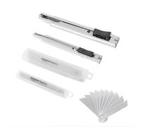 Amazon Basics Auto-Lock Zinc-Alloy Shell Utility Knife, 2 Pack with 20 Piece Extra SK5 Blades for Precision Cutting, Silver