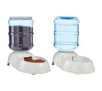 Amazon Basics Automatic Dog Cat Water Dispenser Gravity Feeder and Waterer Set Large 12-Pound Food Capacity 2.5-Gallon Gray