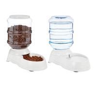 Amazon Basics Automatic Dog Cat Water Dispenser Gravity Feeder Set Small 6-Pound Food Capacity 1-Gallon Gray