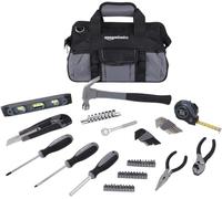 Amazon Basics Basic Household Repair Kit with Bag, 65 Pieces, Silver, Black