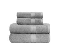 Amazon Basics Bath Towels Set, 4-Piece 100% Cotton - 2 Bath, 2 Hand Towels for Bathroom, Fade Resistant, Soft and Absorbent, Grey