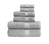 Amazon Basics Bath Towels Set, 6-Piece 100% Cotton - 2 Bath, 2 Hand Towels for Bathroom, 2 Face Cloths, Fade Resistant, Soft and Absorbent, Grey