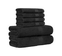 Amazon Basics Bath Towels Set, 6-Piece 100% Cotton - 2 Bath, 4 Hand Towels for Bathroom, Fade Resistant, Soft and Absorbent, Black