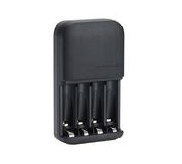 Amazon Basics Battery Charger for Rechargeable AA and AAA NiMh Batteries - UK Plug, 4-Bay, Black