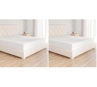 Amazon Basics Bedding Jersey Cotton Super King Fitted Sheet with 12 inch (30 cm) Deep Pocket, 180 x 200 cm, White (Pack of 2)