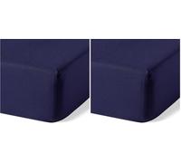 Amazon Basics Bedding Organic Cotton Super King Fitted Sheet, 180 x 200 cm, Navy Blue (Pack of 2)