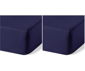 Amazon Basics Bedding Organic Cotton Super King Fitted Sheet, 180 x 200 cm, Navy Blue (Pack of 2)
