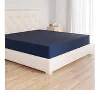 Amazon Basics Bedding Soft Microfibre Emperor Fitted Sheet with 12 inch (30 cm) Deep Pocket, 200 x 200 cm, Navy Blue
