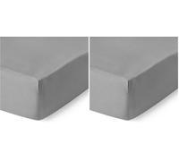 Amazon Basics Bedding Super Soft 400TC Cotton Sateen Wrinkle-Free Fitted Sheet with 12 inch (30 cm) Deep Pocket, 160 x 200 cm, Dark Grey (Pack of 2)