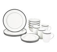 Amazon Basics Cafe Stripe Dinnerware Set with 16-Pieces - Black
