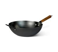 Amazon Basics Carbon Steel Pre-Seasoned Wok with Acacia Wood Handle, All Cooktop Friendly, 32cm