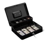Amazon Basics Cash Box with Lock Key and Money Tray, 9 x 30 x 24 cm (H x W x D), Black